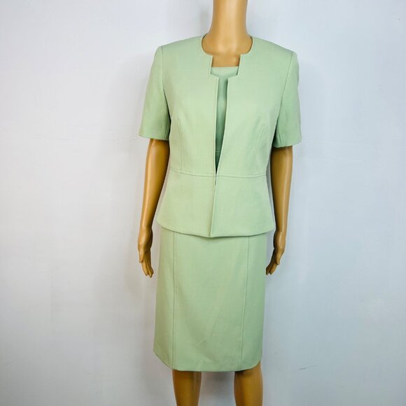 Kasper 2PC Midi Dress Suit Size 6 Lemon Green Professional Look Sleek Elegant - Picture 2 of 10